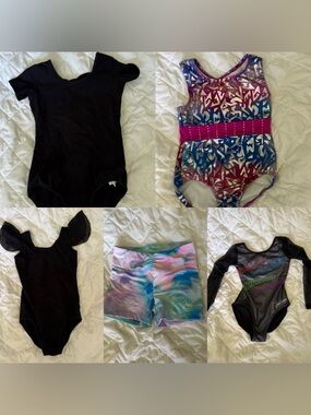 Justice Girls Leotard & Shorts Set - Black, Purple, Blue, Pink